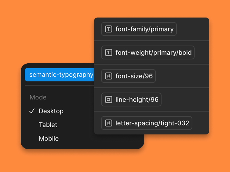 Figma Variables for typography, split into Primitives and Semantic modes
